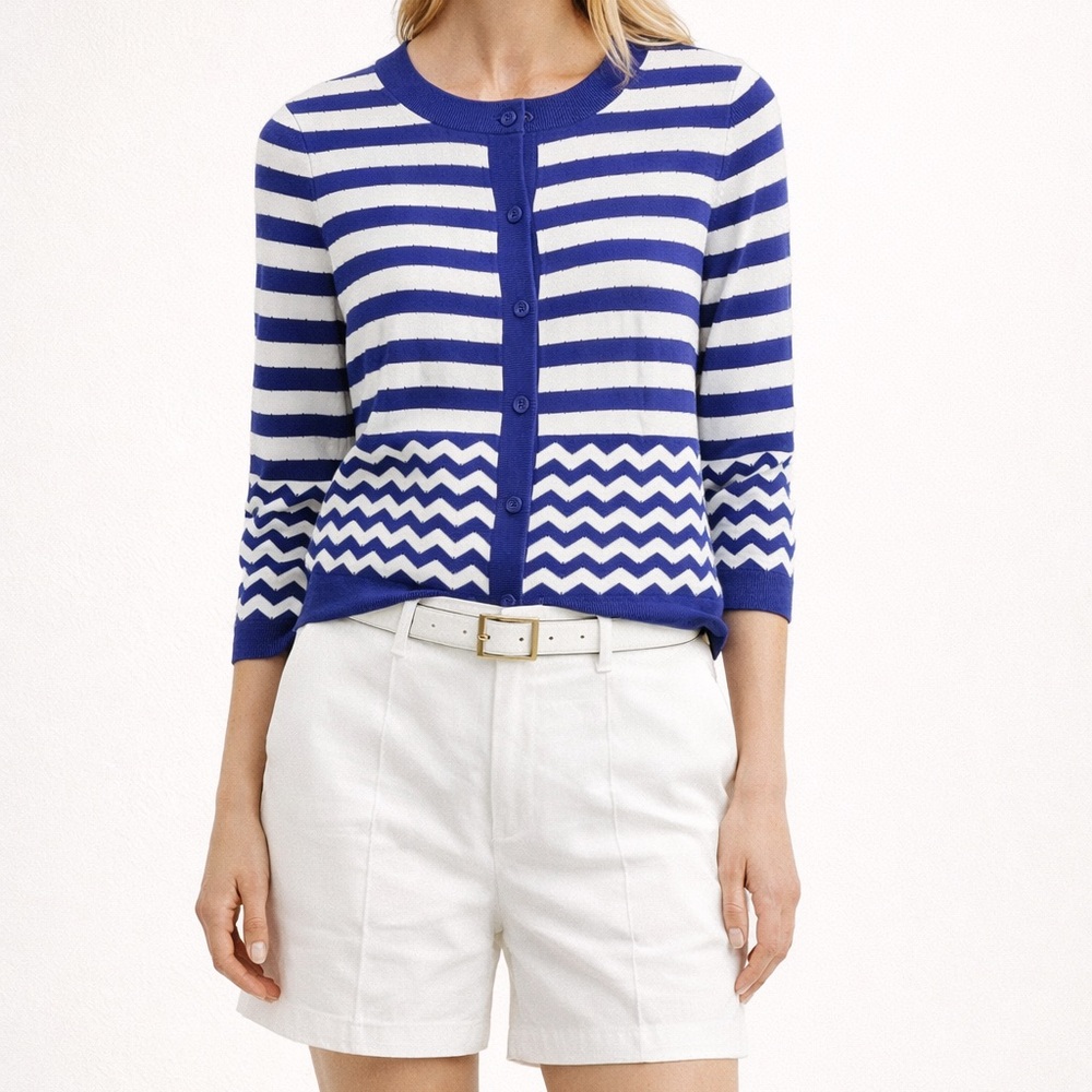 Kate spade blue and white striped cotton cardigan